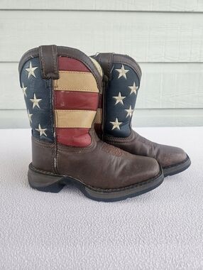Durango Lil Rebel Cowboy Boots Youth 11 Brown Western Square Toe American Flag